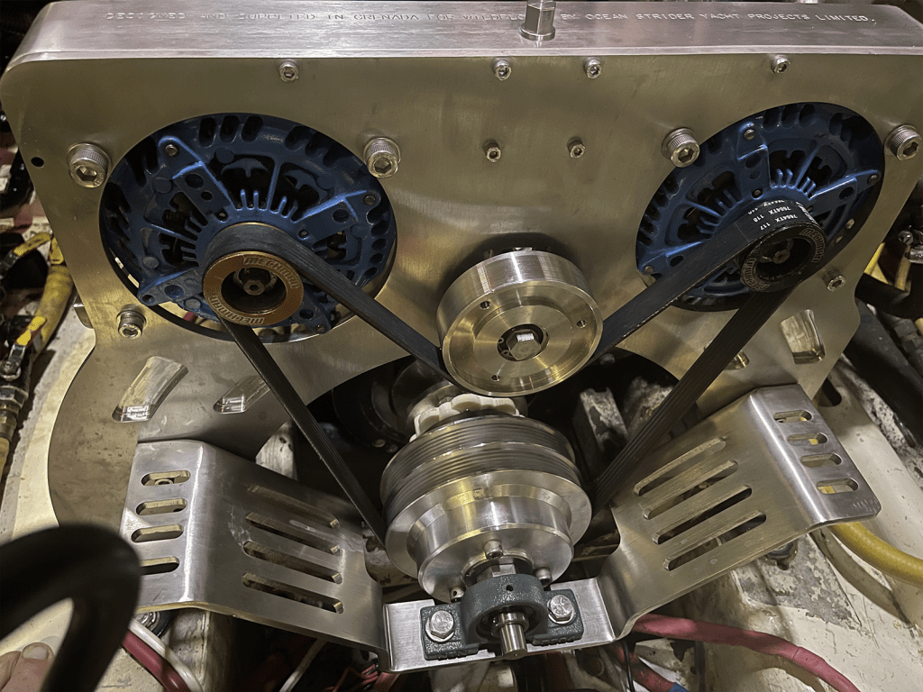 Ocean Strider precision engineering team successfully fits a completed stainless alternator bracket