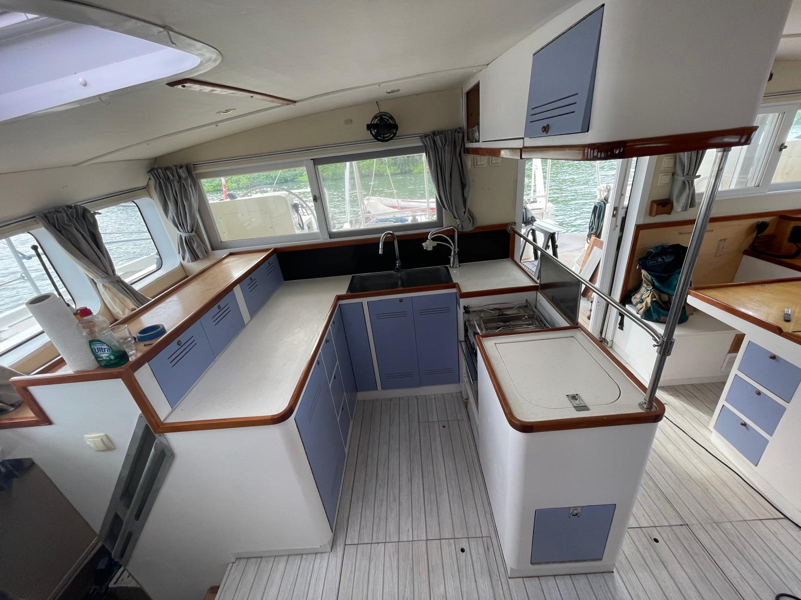 Finished galley and flooring organized and completed by Ocean Strider
