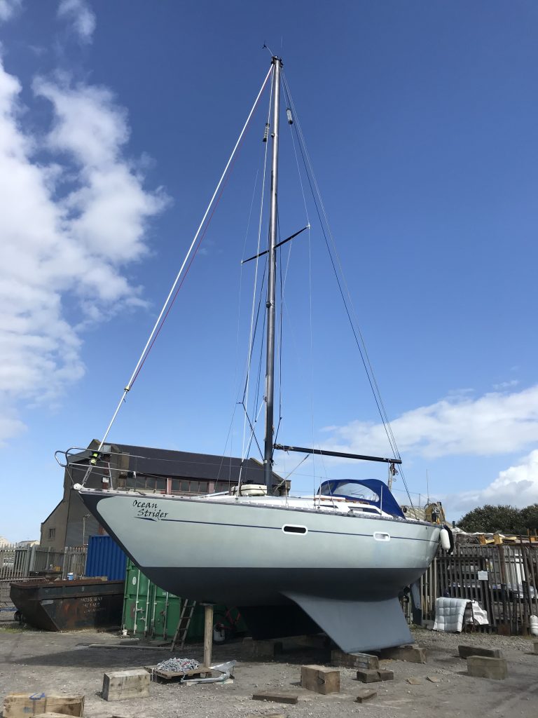 Ocean Strider on the hard at Maryport Marina 