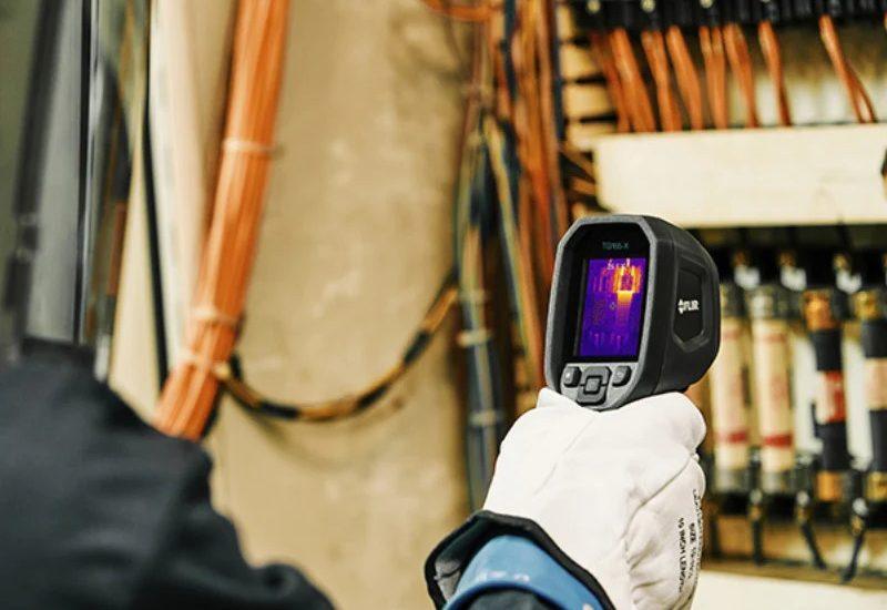 ABYC certified electrical technician using a thermal camera to detect faults