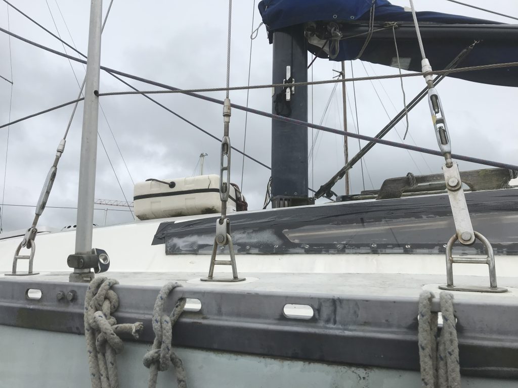 Ocean Strider cleats and haylards. Budget electrical sailboat conversion